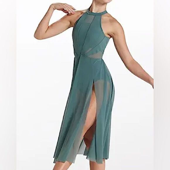 Balera Weissman Dance Costume High Neck Halter Dress
Maxi sage green D11656 SA - Picture 1 of 14